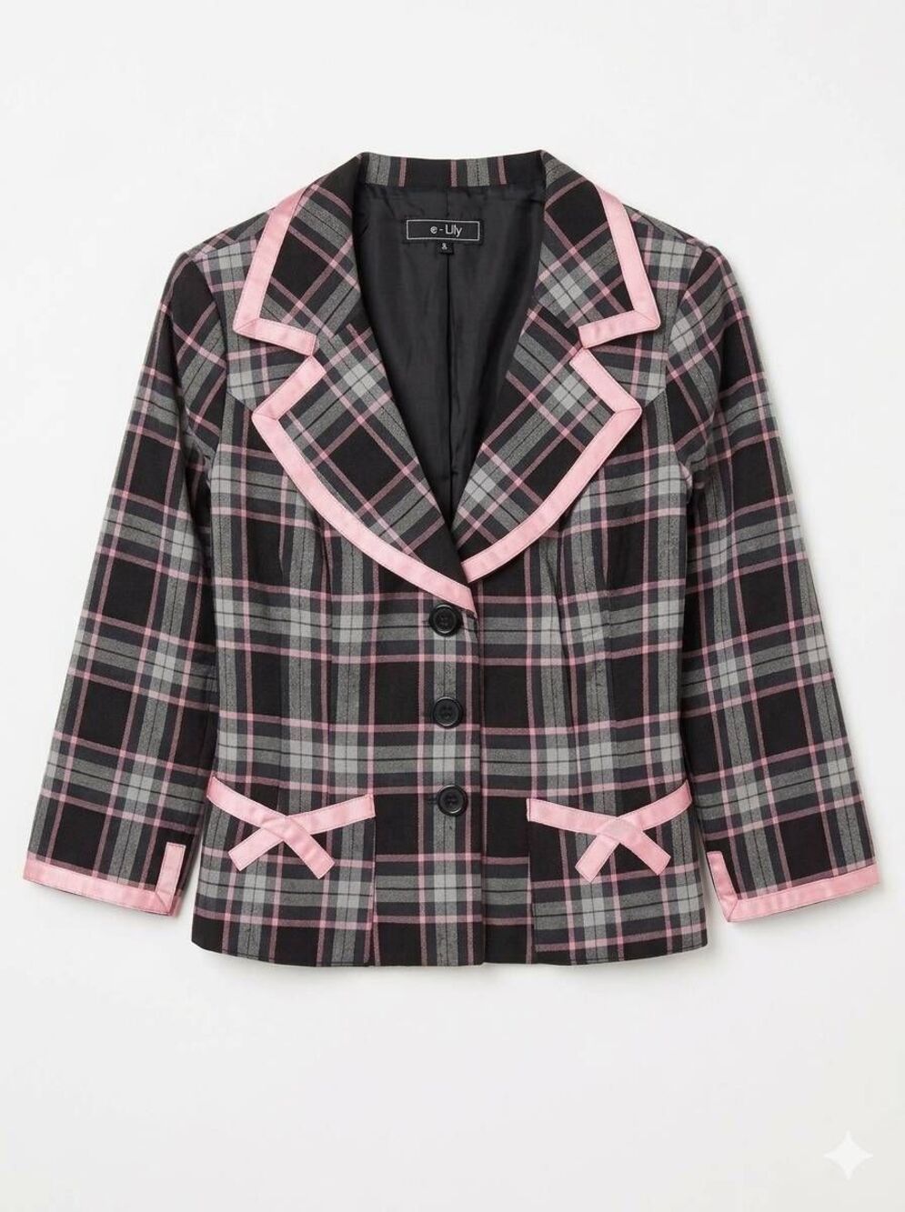 🔸️Lily Black & Pink Plaid Cropped Blazer Small